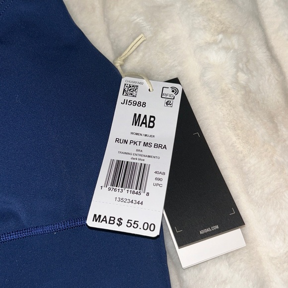 Adidas Women's RUN POCKET Dark Blue Sports Bra MED NWT - Picture 4 of 7